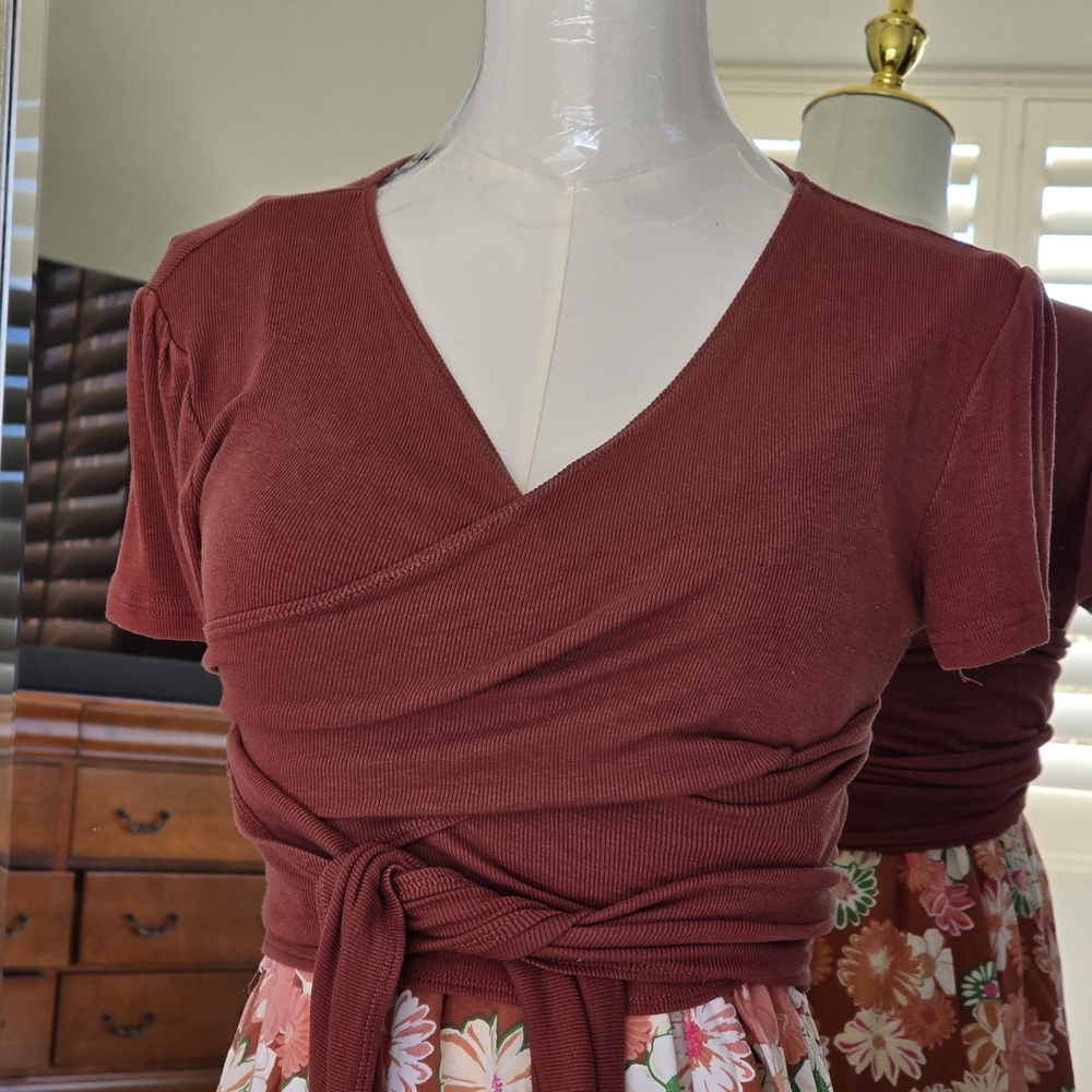 Olivaceous Cinnamon Knit Wrap Top
